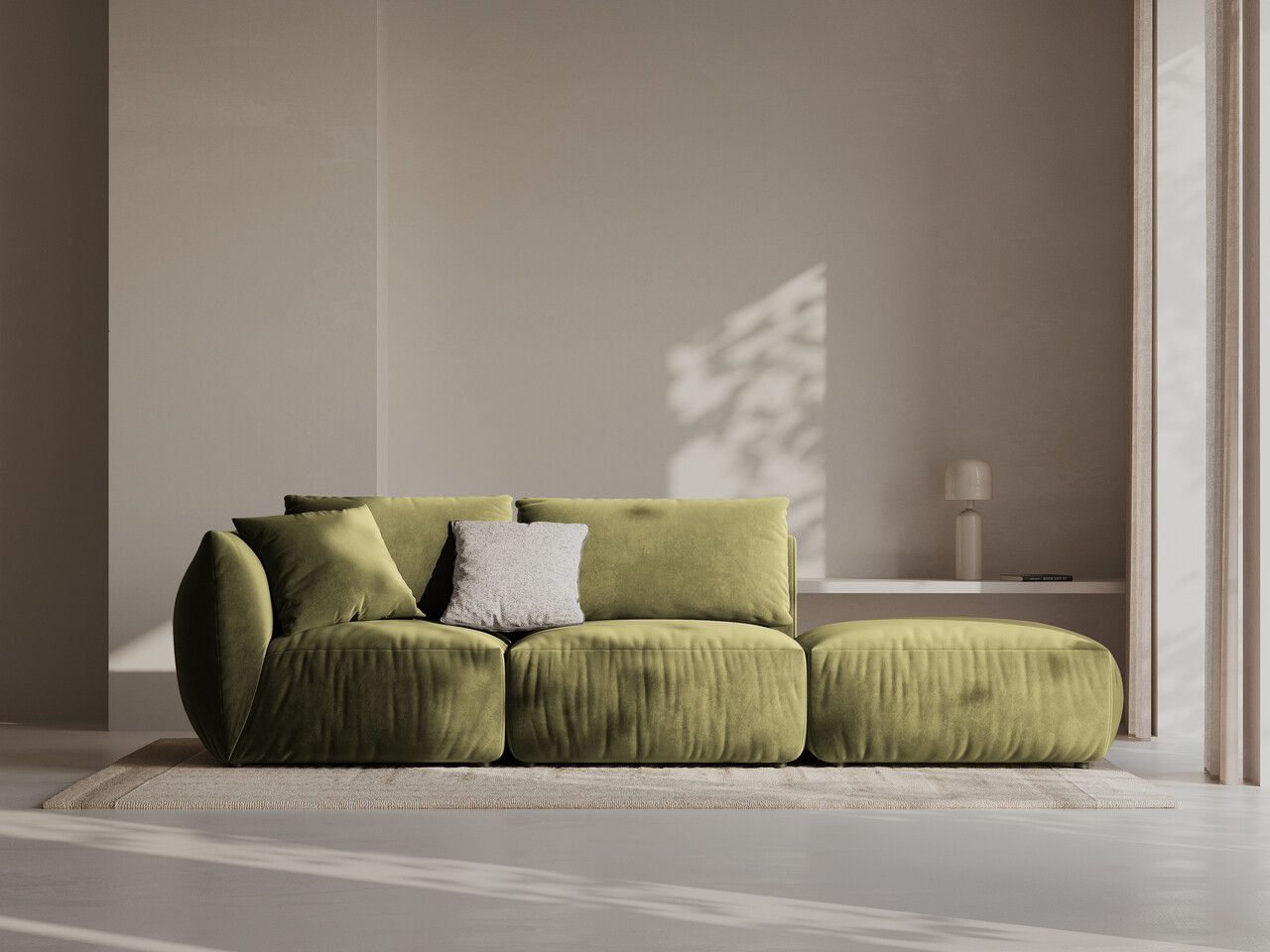 Canapea modulara 3 locuri cotiera dreapta, Chris-184, Micadoni Home, 315x100x80 cm, catifea, verde deschis - imagine 6